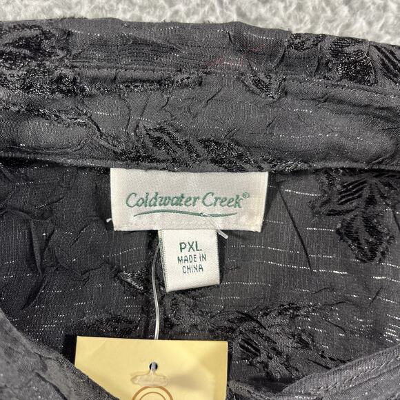 COLDWATER CREEK BLOUSE WOMENS PETITE PXL BLACK FLORAL BUTTON NWT NEW COLLARED - Picture 2 of 8